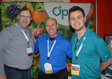 Ben Ferreira with HEB is visiting the Oppy booth with Joe Padilla in the middle and David Reyes on the right.