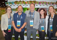 The team of Star Produce in front of a wall of living lettuce called Inspired Greens. The company recently announced its plans to expand production from 11 million to 20 million heads per year. From left to right: Jessica Wells, Ernesto Maldonado, David Karwacki, Rindi Bristol and Devon Kennedy.