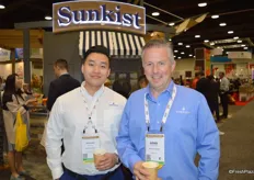 Richard Nguyen and Gerd Uitdewilligen with Emerson were visiting the Sunkist booth to try some ginger and coriander infused mandarins.