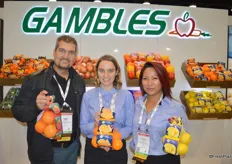 From left to right Tom Kioussis, Sarah Taylor and Rochelle Payawal with Gambles. The company imports citrus from many different origins.