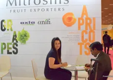 Irini Mitrosilis from Mitrosolis speaking with a customer at the stand.