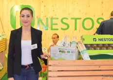 A hostess, currently studying agriculture and gaining good experience about how these types of events work, at the Nestos stand.