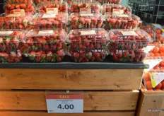 Berries were heavily promoted at the City Market. These clamshells with 2 lbs. of California-grown strawberries were positioned at the store entrance. The clams are CAD 4 each.