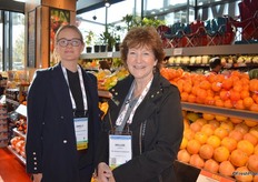 Emily Ross with Manbulloo from Australia and Kellee Harris with Giumarra. Emily works for Australia's largest grower of Kensington Pride mangos and is taking a look at availability of mangos in Canadian stores.