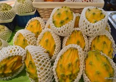 Yellow pitahaya was widely available at Granville Island Market.