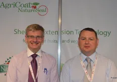 Simon Matthews and Robert Round from AgriCoat had new edible coating which can be used to preserve whole fruits and vegetables.
