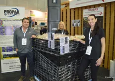 Garry and Cheryl Sandercock and Leonie Butcher at Propak with a new Buttefly pallet wrap.
