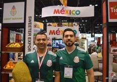 Yasmani Garcia and Jovanni Bernal with Sweet Seasons show jackfruit and are proud Mexico advanced to the next round of the world cup.