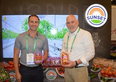 Peppe Bonfiglio and John Killeen with Sunset/Mastronardi show organic Angel Sweet grape tomatoes and organic Campari's.