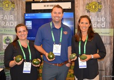 Caitlin Cunha, Patrick Lucy and Jessica Hunter with Del Rey Avocaco Company. Caitlin and Patrick show the organic Reed variety while Jessica shows organic Hass avocados.