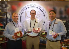 Vince Lopes, Brian Vertrees and Jerry Moran with Naturipe Farms show different berry varieties and different packaging options for organic berries.