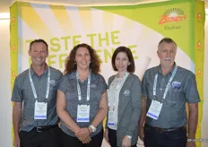 The Zespri team is represented by organic SunGold growers who traveled all the way from New Zealand. From left to right are growers Mark and Catriona White, Alice Moore with Zespri and grower Jeff Roderick.