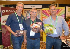 John Zaninovich, Justin Gonzalez and Chance Kirk with VBZ & Sons, Inc. show organic red and green seedless grape from California's Central Valley.