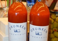 DRUNKEN cocktails were introduced at OPS. It's a new company that takes the ugly produce from Wholesum Harvest and uses it in their Bloody Mary Mixes. The mix contains many different organic produce ingredients: tomatoes, bell peppers, spinach, beets and horseradish.