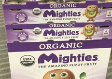 Purple bin with organic kiwi fruit from Sun Pacific Marketing.