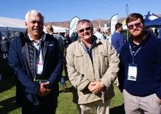 Johan Visser of Netafim, Philippie de Beer and Dewald de Beer of Blou Berge Bessies on the Springbokvlakte, Limpopo.