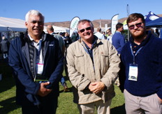 Johan Visser of Netafim, Philippie de Beer and Dewald de Beer of Blou Berge Bessies on the Springbokvlakte, Limpopo.
