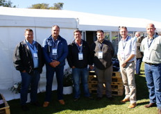 Cornel van der Merwe of Komati Fruit (Malelane), Charles Rossouw of Roslé Boerdery (Groblersdal), Deon Swartz and Kyle Negrao of Riverside Farm (Malelane) with Deon van der Merwe and Dennis van der Burg of Vegtech/Netafim.