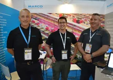 A smiling Murray Hilbourne from Marco with Ian Cover from Fruit Growers Tasmania and Greg Sullivan from Select Equip.
