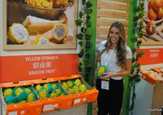 Daniela Manjarres from Ocati, promoting their yellow pitahaya. Ecuador is hoping to open the Chinese market soon for the export of yellow pitahaya.