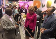 South African Minister of Agriculture Senzeni Zokwana officially opening the South Africa country pavilion together with Cathy Burns and David Marguleas.
