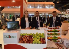 Dominika Koc (left), Andrzej Ciara (Middle) and Szymon Koc, promoting the various apples from their company Wil-Sad. Their apples are exported mostly to Europe.