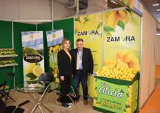 Koukoulis Athanasios and the hostess for the company Zamara from Argentina. They export lemons and were meeting existing clients at Freskon. 