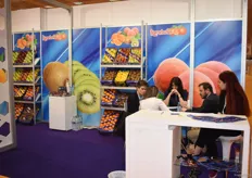 The stand of Karabelas where Konstantinos Karabelas is in a meeting with his clients.