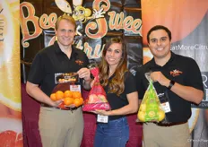 The team of Bee Sweet Citrus proudly shows Gold Nugget mandarins, Cara Cara oranges and lemons. From left to right: Anders Skooglund, Monique Bienvenue and Marcus Marderosian.