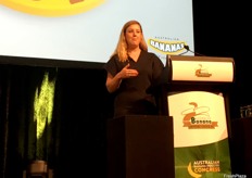 Tate Connolly, from Hort Innovation, presenting recent banana marketing statistics.