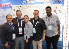 Show attendees are invited to ‘leave their mark’ on Chicago by drawing on a blank mural in the California Giant booth. From left to right are Eric Valenzuela, Anthony Gallino, Morgan Maitoza, Tom Smith and artist Marcus Coleman.