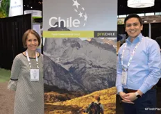 Allison Myers with Fruits from Chile and Rodrigo Cid, Trade Commissioner of Chile, promote Chilean fruit.