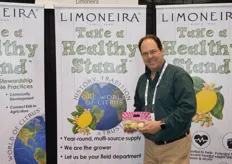 John Carter with Limoneira shows a pouch bag with Pink Lemons and proudly shows the company’s One World of Citrus program.