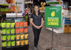 Diana Salsa with the Wonderful Company proudly stands next to the Seedless Lemons sign. Just this week, the company introduced its new Non-GMO seedless lemon program that has been years in the making.