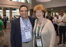 Manuel Michel with the National Mango Board and Kellee Harris with Giumarra are ready to start day two of the trade show.