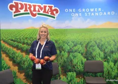Brittnie Hammack with Gerawan Farming shows Prima peaches out of California's Central Valley. Harvest of the Prima series started mid-May.