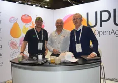 UPL Open Ag were sporting new branding seen for the first time at Hort Connections - Adam Upton - Upton Agronomy, Sebastian Leith and Ian Cass - UPL Open Ag.
