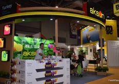 The Aksun stand. This Turkish exporter displayed a variety of fruits and their stand was visited frequently.