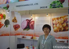 Lili Yan , Manager, From Uniseed (Gansu) Co., Ltd. Producer and seller of fresh fruits and vegetables. Their main products consist of apple, pear, linze, jujube, grape, onion, sweet potato and potato.