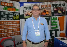 Thomas Joyner with Nash Produce promoting North Carolina sweet potatoes.