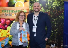 Kelly Dietz and Tony Pellegrino with Greenyard/Seald Sweet. Kelly proudly shows clementines imported from Morocco.