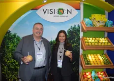 Eddie Perez and Angela Aronica with Vision Import Group scored a ready-to-drink coconut.