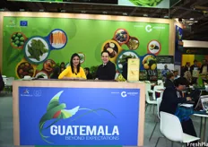 Carina Paz Urrutia, International Event Coordinator, and Miguel Solis, Trade Counselor for the Guatemalan Embassy, at the Guatemalan pavilion.