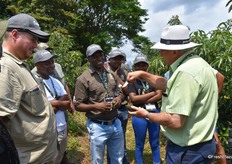 Dr André Ernst sharing the secrets of their avocado success with Tebogo Lebea of the Limpopo Department of Agriculture and Rural Development.