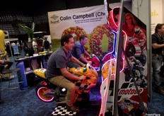 Former NRL star and Banana Ambassador Billy Slater taking part in a virtual motorcycle race
