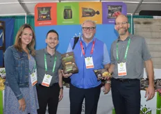 Jessica Hughes, Kevin Sorichetti, and Derrick Rayner with EarthFresh. Second from right is Joe Loiacano with Hello Fresh holding organic potatoes in new 100% compostable packaging. 