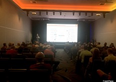 Christian Patterson from Escavox presenting about the benefits of the company's data-tracking system.