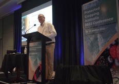 Byron de Kock from Hort Innovation updating delegates on the Australian Protected Cropping Strategy.