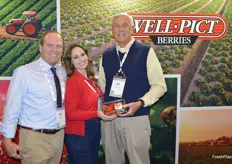 Dan Crowley, Alison Allwine and Jim Grabowski with Well Pict proudly show Oxnard-grown strawberries.