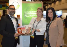 The Mucci Farms team proudly shows the award they won in the Organics category with their Natural Organics grape tomatoes featured in a 2 lb. sustainable cardboard fiber tray. Congratulations! From left to right Ajit Saxena, Jessica Fraumeni, and Emily Murracas.